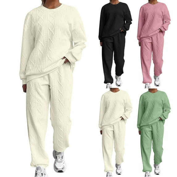 THDHVS Two Piece Sets for Women,Matching Sets Women Clothing,Women Ribbed Knit Two Piece Set with Loose Fits for Casual Comfortable and Everyday Wear Green S