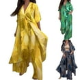 thumbnail image 1 of THDHVS 2 Piece Sets for Women,Womens Outfits,Bohemia 2 Piece Outfits Caftans for Women V Neck Long Cardigan Cover Up Wide Leg Pants Sets Plus Size Green 2XL, 1 of 8