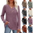 thumbnail image 1 of THDHVS Undershirts for Women,Womens Long Sleeve T Shirts,Women's Ribbed Shirt with V-Neck Button Front and Brushed Long Sleeve Thermal Top Provides Comfortable Base Layer for All Season L, 1 of 8