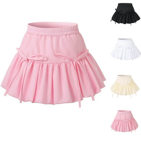 THDHVS Uniform Skirts for Girls,Girls Tennis Skirt,Girls Pleated Skirt High Waist Tennis School Uniform Skirts Bow Lantern Skirt Pink 6-7 Years