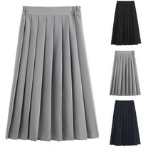 THDHVS Uniform Skirts for Girls,Pleated Skirt,Women Girls Uniform Skirt Elastic Waist Classic Pleated Skirt Below The Knee Black 16.5-17 Years