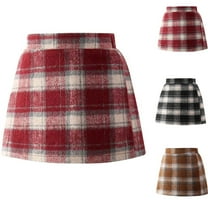 THDHVS Uniform Skirts for Girls,Skirt with Shorts Underneath,Girls Fall Winter Tweed Uniform Plaid Box Pleat Skirt Top of the Knee Black 10-11 Years