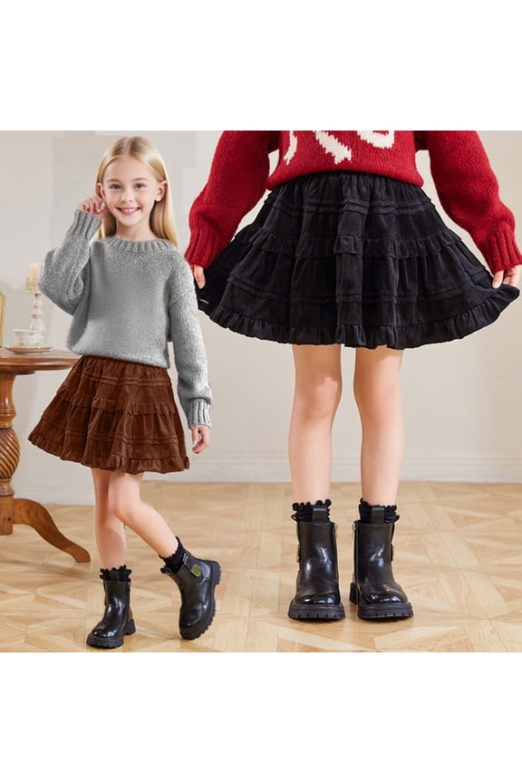 Uniform Skirts for Girls,Velvet Tiered Ruffle Skirt Princess Party Dress Lace Flared for Photo Shoots Holidays and Pageant Events,Girls Skirts