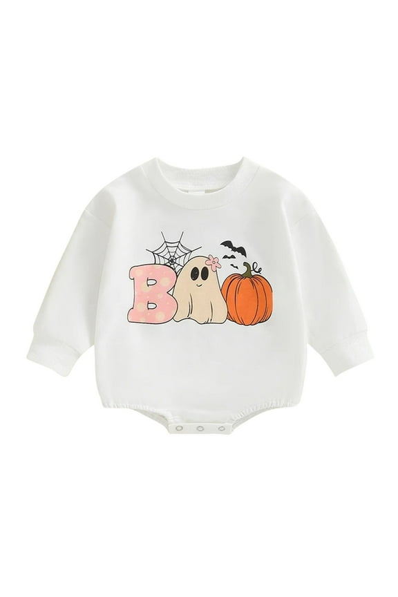 Unisex Newborn Clothes,Newborn Girl Outfits,Newborn Girl Halloween Outfit Fall Newborn My First Halloween Outfits Infant Sweatshirt Pumpkin Clothes White 12-18 Months
