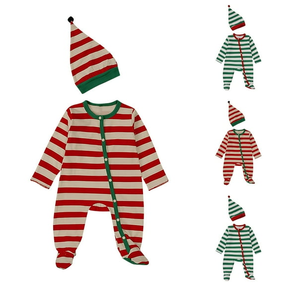 THDHVS Unisex Newborn Clothes,Toddler Outfits for Boys,Infant Newborn Clothes 2-PC Long Sleeve Stripe Bodysuit with Hat Set Soft Toddler Boys Girls Outfits Red 6-9 Months