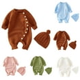 thumbnail image 1 of THDHVS Unisex Newborn Clothes,Toddler Outfits for Girls,Newborn Girl Outfits Unisex Newborn Knit Clothes 2-PC Set Long Sleeve Bodysuit with Hat Solid Color Infant Outfits Coffee 0-3 Months, 1 of 7