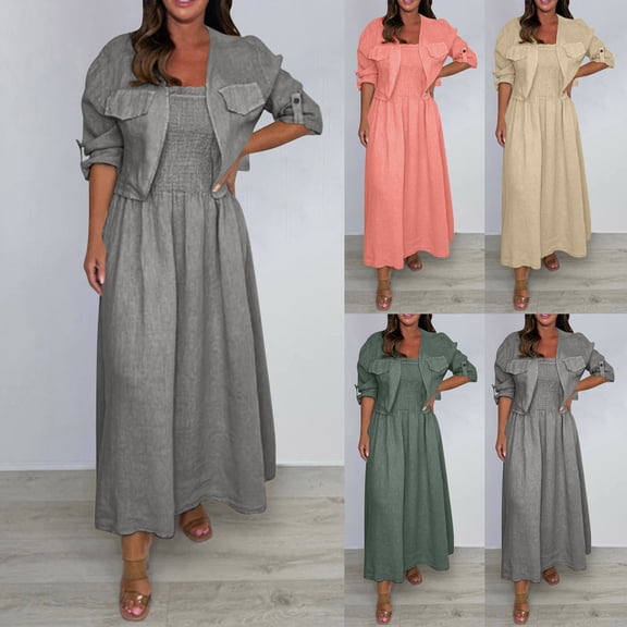 THDHVS 2 Piece Sets for Women,Womens Sets 2 Piece Outfits,Maxi Skirt Set Long Skirt and Coat Sets Beach Cocktail Club Dress 2 PCS Outfit Army Green S