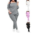 thumbnail image 1 of THDHVS Two Piece Sets for Women,Womens Sets,Womens Fall Loose 2 Piece Outfits Off Shoulder Solid Long Sleeve Casual Going Out Wide Leg Pants Set Gray S, 1 of 8
