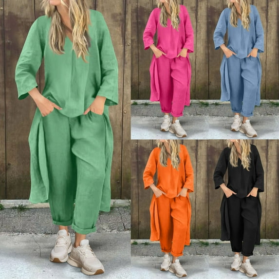 THDHVS 2 Piece Sets for Women,Womens Sets 2 Piece Outfits,Loose Soft 2 Piece Outfits for Womens Crewneck Shirts Pullover Purple 2XL