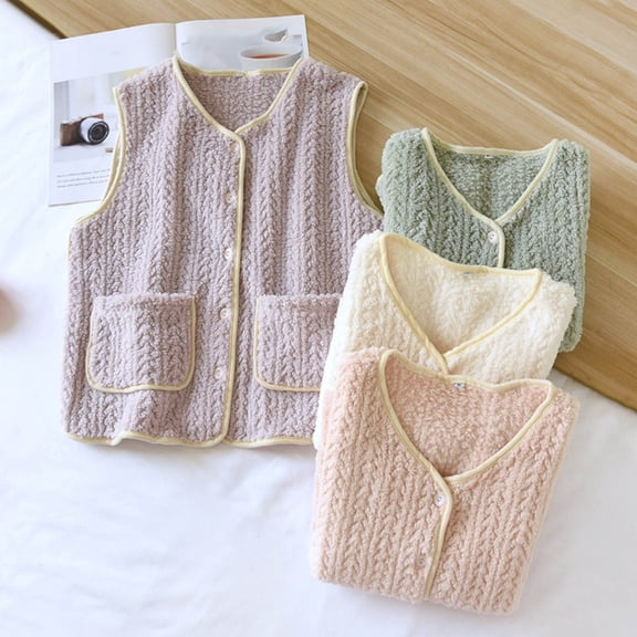 THDHVS Vest Tops for Women,Womens Vest,Women's Solid Color Sleep Vest with Button Front Pockets and Plush Lining Sleeveless Layer Provides Core Warmth for Home Comfortable