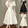 thumbnail image 1 of THDHVS Wedding Guest Dress,Plus Size Cocktail Dress,Women Square Neck Midi Dress with Full Skirt and Waist Tie Elegant Black, 1 of 6