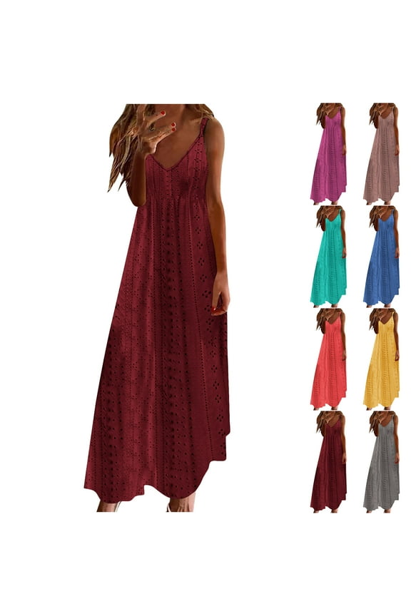 Wedding Guest Dresses for Women,Womens Dresses,Boho Vacation Maxi Dress Relaxed Fits with Lace Up and Cutout Detail Watermelon Red