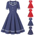 thumbnail image 1 of THDHVS Wedding Guest Dresses for Women,Womens Dresses,Vintage Polka Dot Fits and Flare Dress with Print Panels Red, 1 of 9
