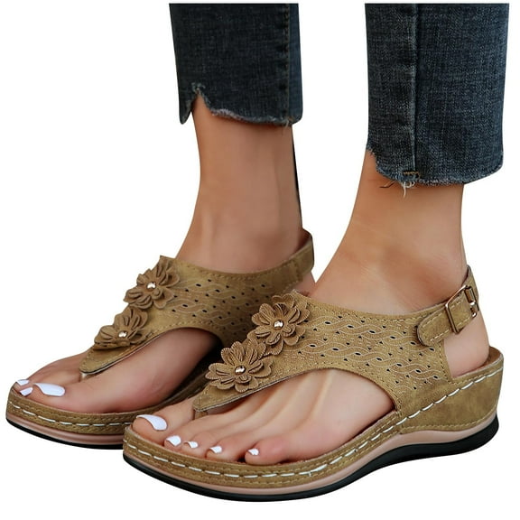 THDHVS Womens Wedge Sandals,Wedge Sandals for Women,Open Toe Wedges Heels for Women Comfortable Summer Wedges Ankle Strap High Heels Vacation Shoes Khaki 6.5