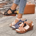 thumbnail image 1 of THDHVS Wedge Sandals for Women,Womens Sandals Dressy,Plus Size Women Solid Color Summer Wedge Sandals with Cutout and Ankle Strap Brown, 1 of 5