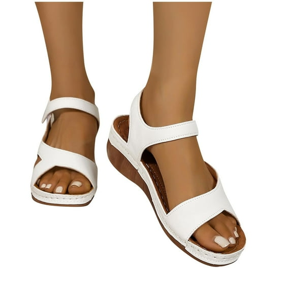 THDHVS Womens Wedge Sandals,Wedge Sandals for Women,Women's Sandals Wedge Ankle Strap Open Toe Sandals White 6