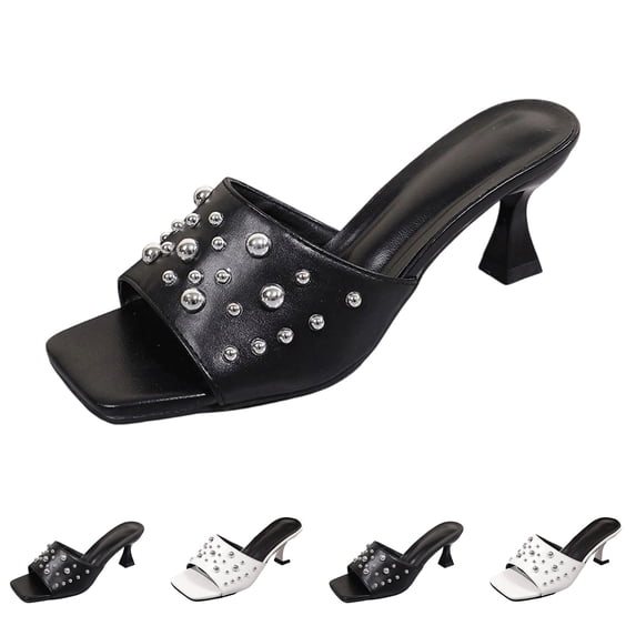 THDHVS White Sandals woman,Womens Casual Shoes,Plus Size Women Open Toe High Heel Sandals with Metal Detail Comfortable Block Heel White