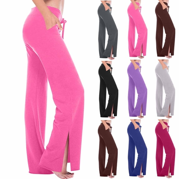 THDHVS Wide Leg Pants for Women,Yoga Pants Women Wide Leg Pants with Pockets High Waist Stretch Dress Casual Sweatpants Hot Pink L