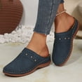 thumbnail image 1 of THDHVS Wide Sandals for Women,Sandals Women,Fashion Casual Hollow Solid Color Baotou Sandals Thick Bottom Half Slippers Wedge Heels Dark Blue 6, 1 of 6