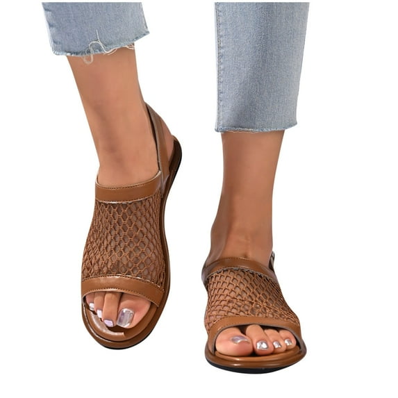 THDHVS Wide Sandals for Women,Womens Sandals,Women's Fashion Casual Summer Solid Color Round Head Hollow Upper One-Line Flat Sandals White 6.5