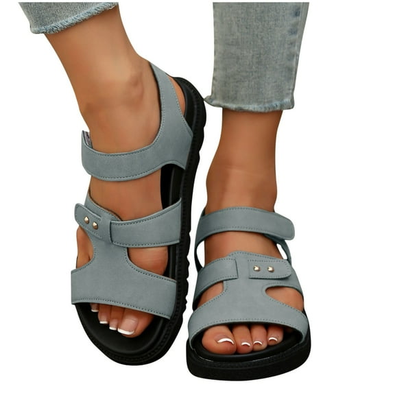 THDHVS Women's Sandals,Beach Sandals for Woman,Women's Fashion Casual Summer Style Outdoor Wear Solid Color Roman Thick-Soled Beach Sandals Gray 8.5
