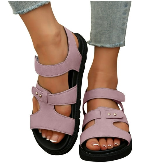 THDHVS Women's Sandals,Beach Sandals for Woman,Women's Fashion Casual Summer Style Outdoor Wear Solid Color Roman Thick-Soled Beach Sandals Pink 8.5