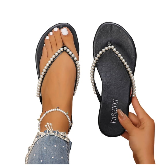 THDHVS Wide Sandals for Women,Sandals Women,Summer Casual Style Solid Color Herringbone Slippers Flat Shoes Black 7
