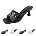 thumbnail image 1 of THDHVS Wide Sandals for Women,Womens Casual Shoes,Plus Size Women Open Toe High Heel Sandals with Metal Detail Comfortable Block Heel Black, 1 of 10