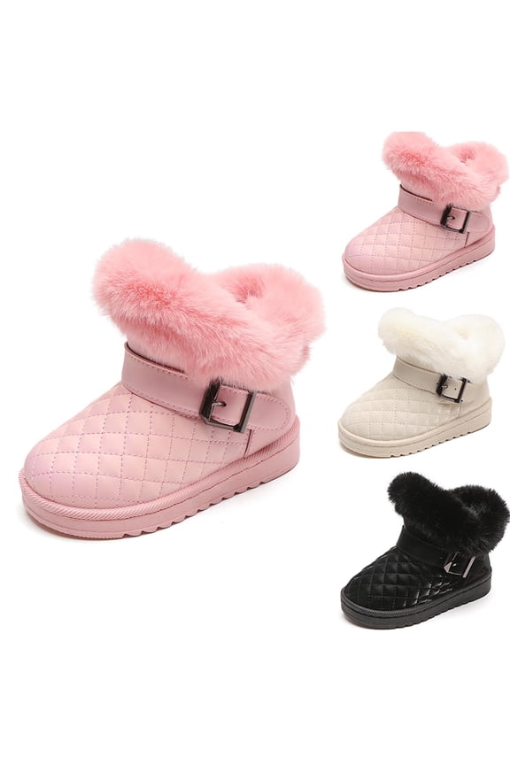 Winter Boots for Girls, Girls Adjustable Snow Boots with Secure Buckle Closure Waterproof Construction and Furry Interior for Customized Fits Black