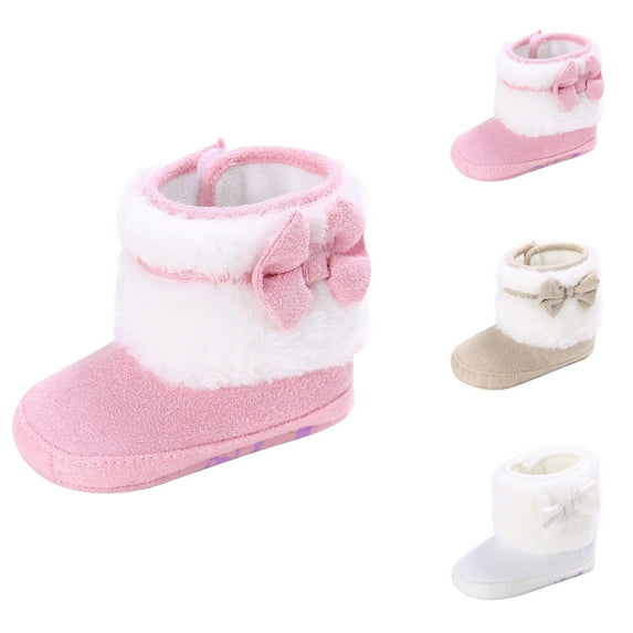 THDHVS Winter Boots for Girls,Girls Furry Snow Boots with Decorative Bow and Non Slip Rubber Outsole for Secure Steps Cold Weather Plush Boots Good for Toddlers Pink