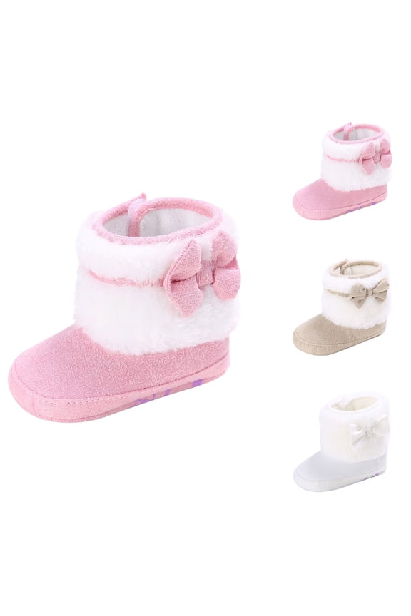 Winter Boots for Girls,Toddler Snow Boots,Girls Furry Snow Boots with A Decorative Bow and A Non-Slip Rubber Outsole for Secure Steps Cold Weather Plush Boots Good for Toddlers Khaki 2-3 Years