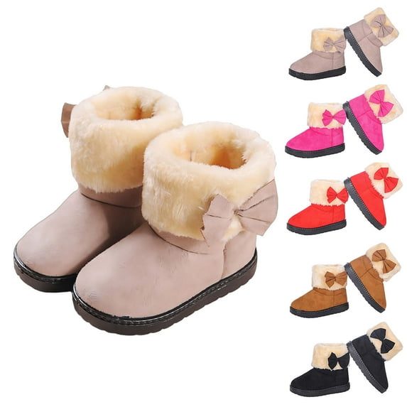 THDHVS Winter Boots for Girls,Toddler Snow Boots,Winter Girls' Solid Color Snow Boots with Thick Velvet Short Tube Shoes Princess Shoes Large Shoes Outdoor Soft Soled Shoes Red 10-10.5 Years