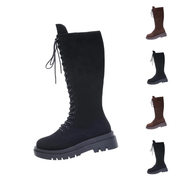 THDHVS Winter Boots for Women,Womens Shoes,Women's High-Top Lace-Up Plus-Size Boots Fall and Fashion Style Trendy Cool and Stylish British Equestrian Boots. Coffee