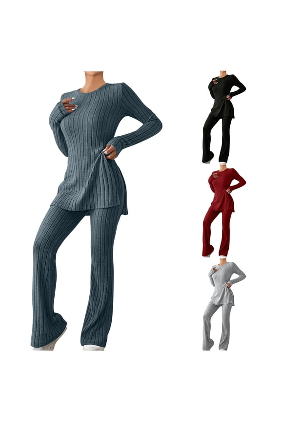 Sets for Women,Womens Sets 2 Piece Outfits,Lounge Sets for Women Two Piece Travel Knit Outfits Sweatsuits 2 Piece Fashion Trendy Set Blue M