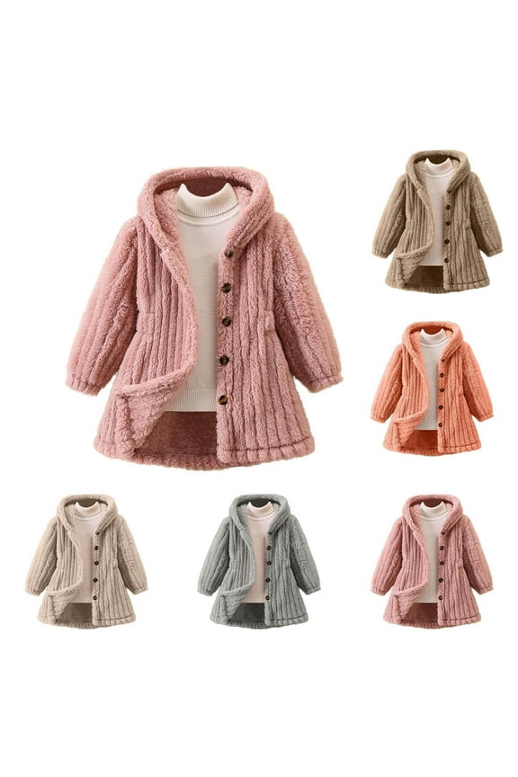 Girls Winter Coat,Winter Coats for Girls,Fashion Girls' Solid Color Jacket Warm Hooded Cardigan Long Jacket Gray 7-8 Years