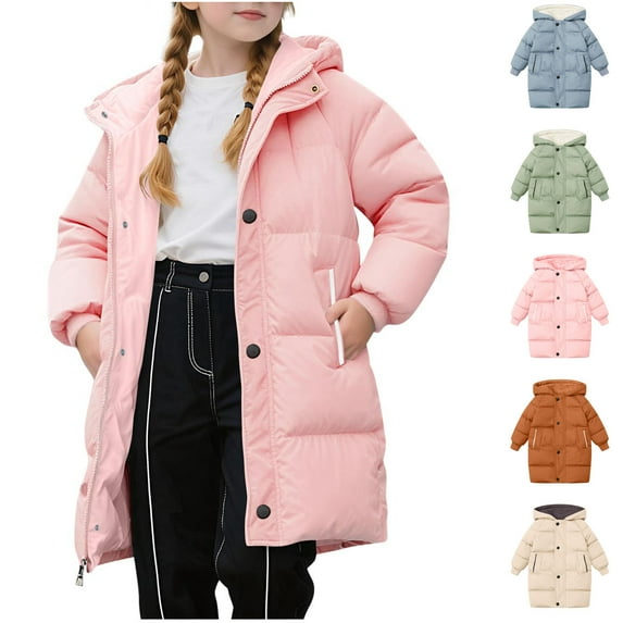 THDHVS Girls Winter Coat,Winter Coats for Girls,Kids Winter Coat Quilted Hooded Puffer Jacket with Full Zipper Closure and Ribbed Cuffs for Windproof Warmth Red 2-3 Years