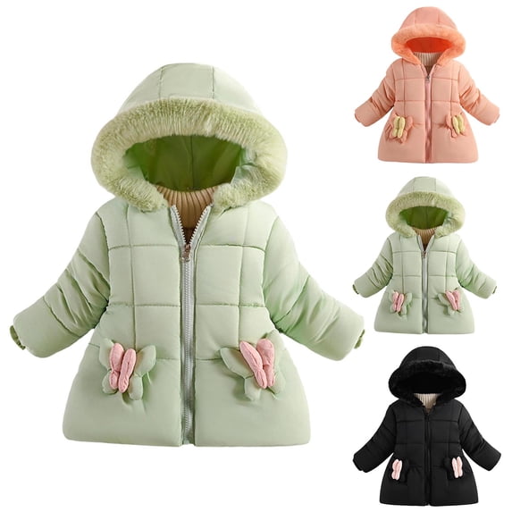 THDHVS Winter Jackets for Girls,Girls Winter Jacket,Boys' and Girls' Long-Sleeve Warm Kid's Hooded Zipper Jacket Green 3-4 Years