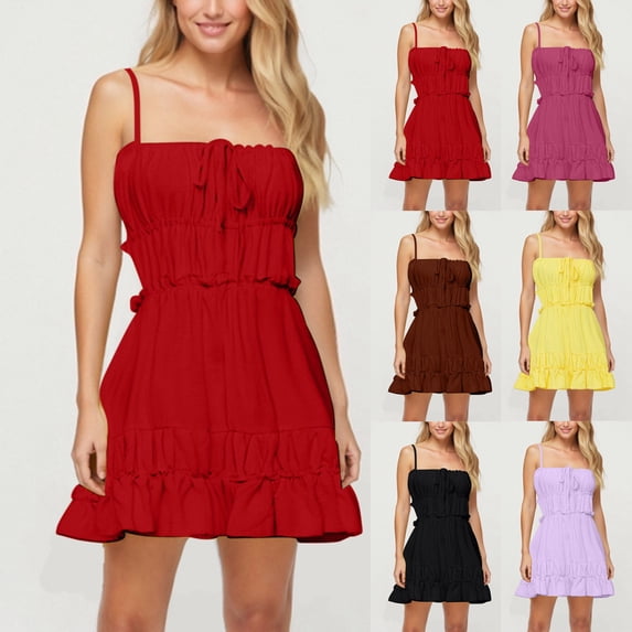 THDHVS Women's Casual Dresses,Fashion Summer Casual Sleeveless Solid Camis Backless High Waist Mini Dress Coffee S