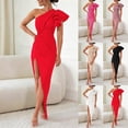 thumbnail image 1 of THDHVS Women's Formal Dresses,Dresses for Women,One Shoulder Solid Color Evening Gown with High Slit White, 1 of 10