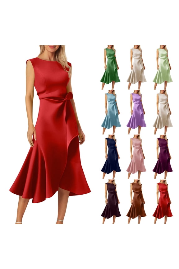 Women's Formal Dresses,Dresses for Women,Solid Color Sleeveless Gown Crewneck Elegant for Dinner or Special Occasion Green