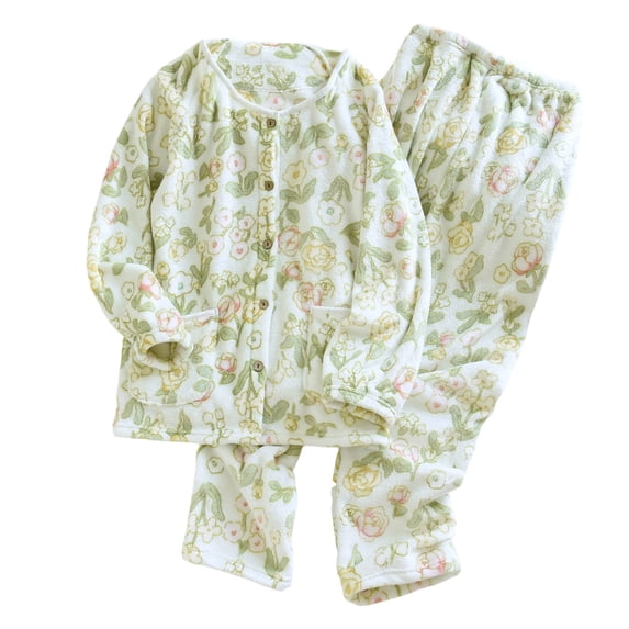 THDHVS Women's Pajama Sets,Pj Sets for Woman,Women Print Flannel Pajama Set with Thickened Pile and Button Front for Winter Comfortable and Stylish Home Wear Green L