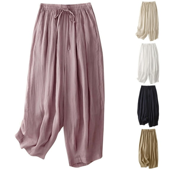THDHVS Women's Pants,Pants for Women,Flowy Drawstring Relaxed Fits Wide Leg Pant Loose Pleated Beach Pants Navy XL