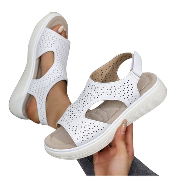THDHVS Wedge Sandals for Women,Women's Sandals,Womens Open Toes One Ankle Strap Flat Sandals White 9
