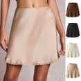 thumbnail image 1 of THDHVS Women's Skirts,Solid Color High Waist Satin A Line Mini Skirt with Ruffle Hem Casual Elegant Party Style,Summer Skirts for Women Brown M, 1 of 6