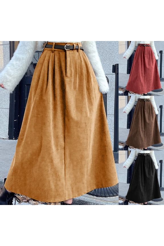 Women's Skirts,Women Solid Color Corduroy Maxi Skirt with Detachable Belt High Waist Flowy for Fall Winter Season Elegant and Casual Long Skirt,Skirts for Women Trendy