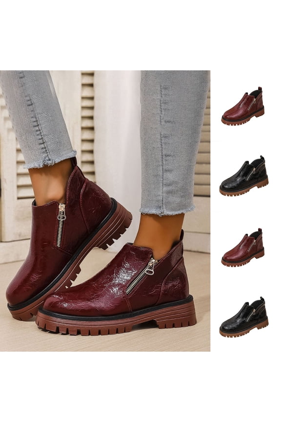 Womens Boots,Ankle Boots for Women,Fashion and Casual Versatile Round Toe British Cool Eye-Catching Fall and Fashion Style Comfortable Heightened Side Zipper Short Boots Black