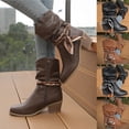 thumbnail image 1 of THDHVS Womens Boots,Ankle Boots for Women,Fashion Casual British Style Western Ethnic Style Pile Boots Thick Heel Mid Heel Ankle Boots Boots Coffee, 1 of 8