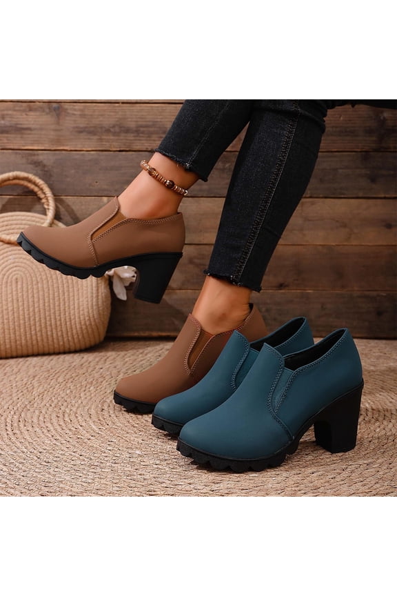 Womens Boots,Ankle Boots for Women,Women's Fashion Ankle Boots Solid Color Leather Shoes Round Toe High Heeled Ankle Boots Khaki