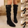 thumbnail image 1 of THDHVS Womens Boots,Shoes for Women,Women's Casual Trendy Solid Color Pointed Toe Pleated Slouch Boots Fashion Style Belt Buckle Heel Tall Boots Black, 1 of 10
