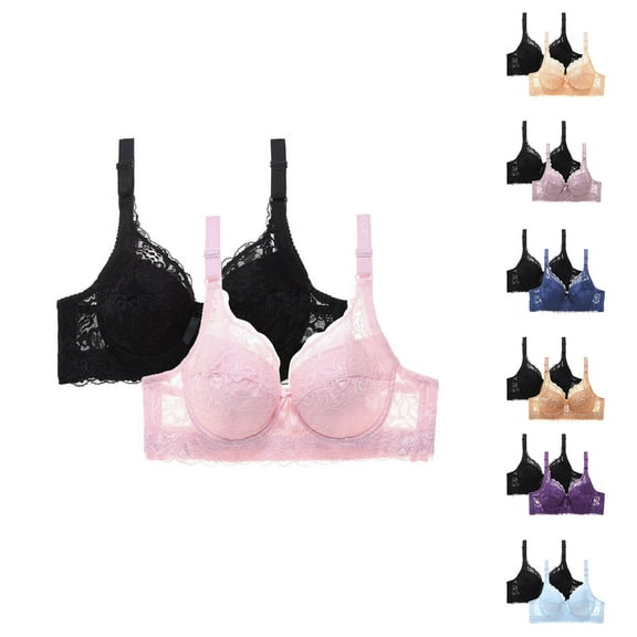 THDHVS Womens Bras,Push Up Bras for Women,2 Pack Underwire Bras Full Coverage Side Support for Lift and Shape Pink